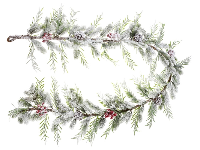 Гірлянда з хвої засніжена з декором з ягід і шишок, 190см