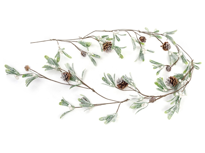 Гірлянда з листя в інеї з шишками, 125см