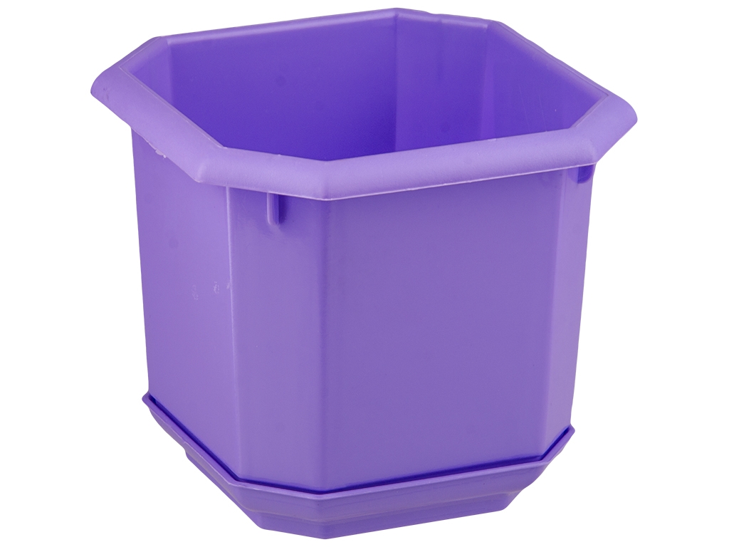 Горшок для цветов восьмигранный с подставкой 12,5x12,5см (нар. 16x16см) (цвет фиолетовый) Консенсус