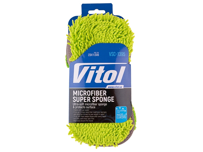 Губка для мытья авто микрофибра Vitol, 23х11,5х6см (VSC-1395)