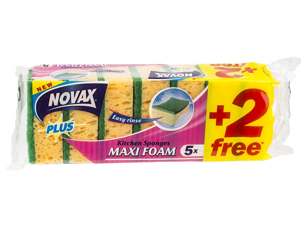 Губки для посуды Novax Plus "Maxi Foam" 9х3,5х6,5см 5+2шт