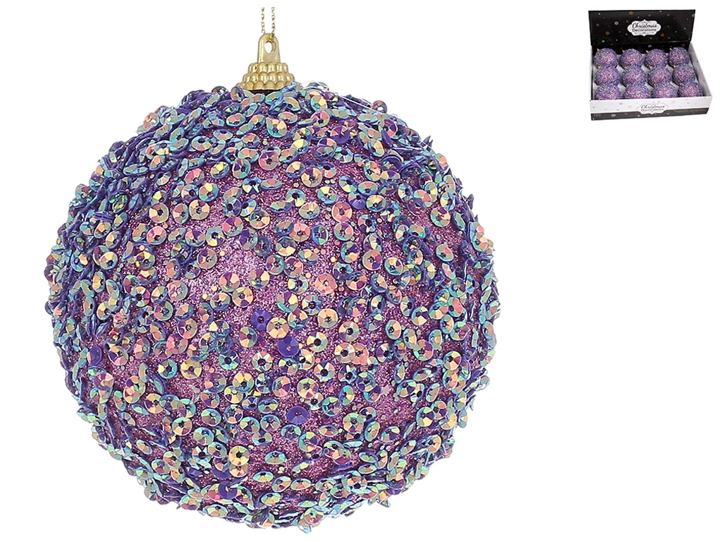 Ёлочный шар с декором из пайеток, 10см, цвет - фиолетовый хамелеон