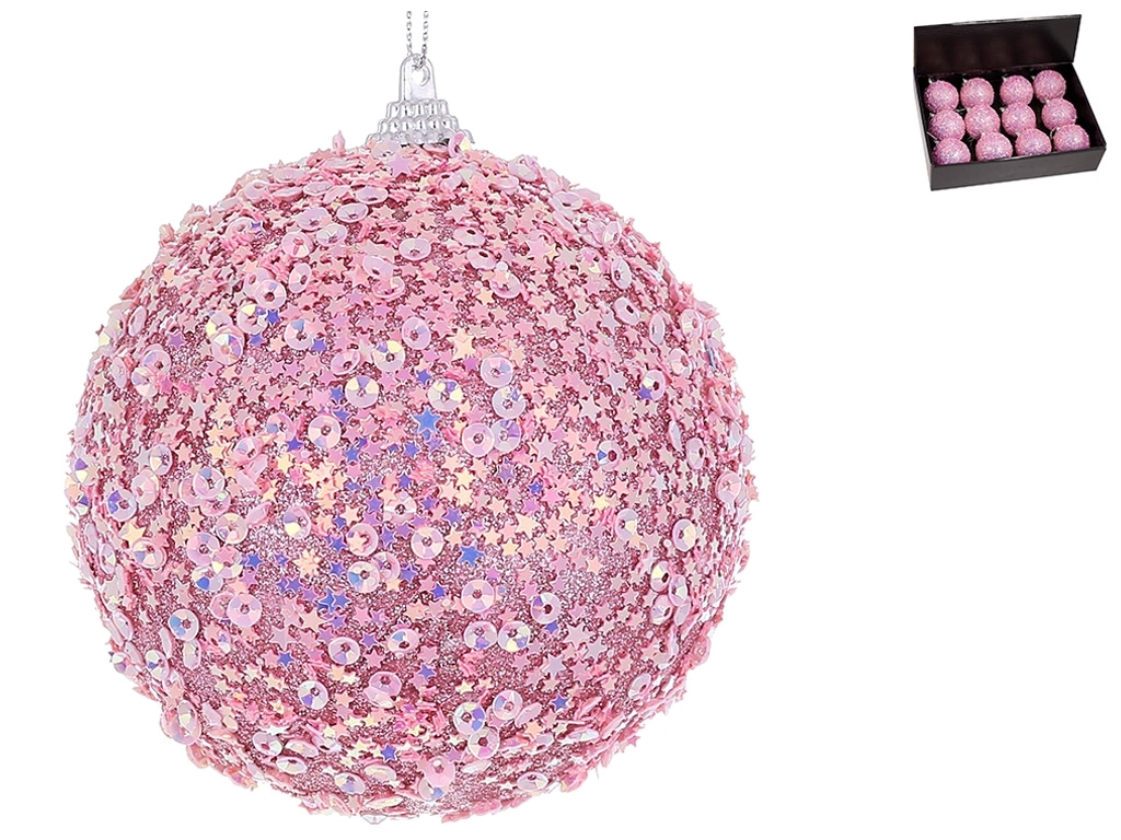 Ёлочный шар с декором из пайеток, 8см, цвет - розовый