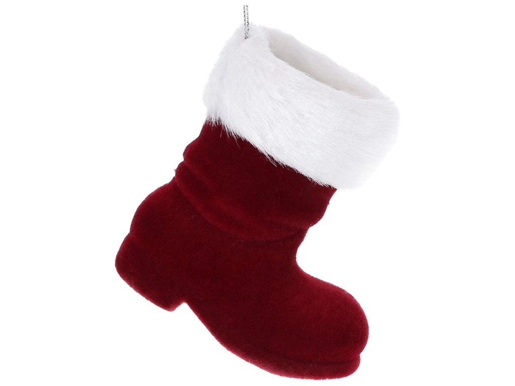 Ёлочное украшение - кашпо Сапожок, 11,5см, цвет - бордо велюр