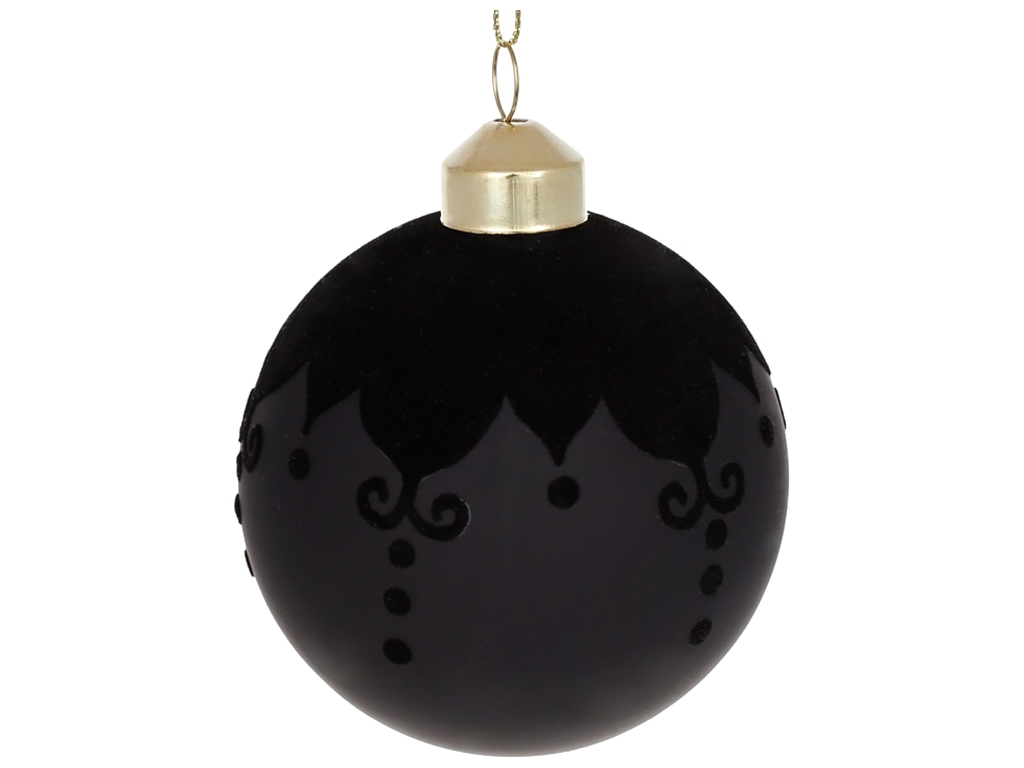 Ёлочный шар Черный кардинал в дисплей коробке, 8см, цвет - матовый черный с бархатом