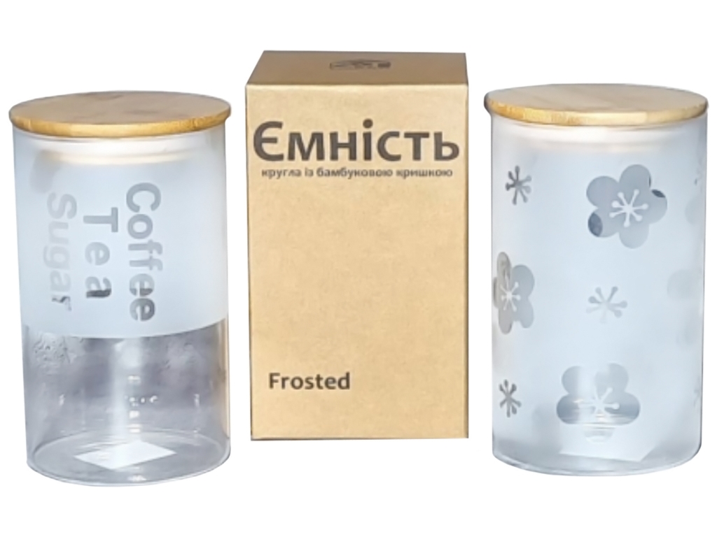 Емкость круглая Frosted с бамбуковой крышкой, 1л