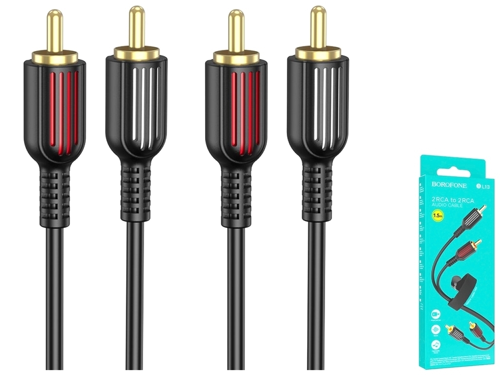 Кабель Аудiо Borofone BL13 dual RCA to dual RCA 1,5M Колір Чорний