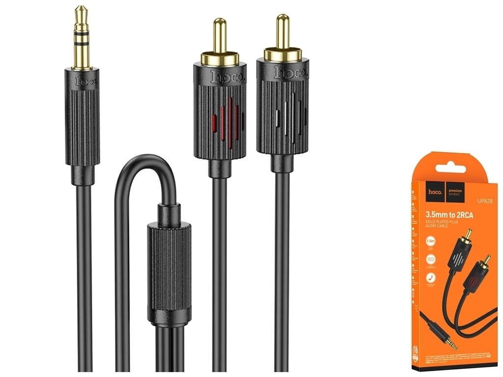 Кабель Aux Hoco UPA28 AUX 3.5 to dual RCA 1.5m Колір Чорний