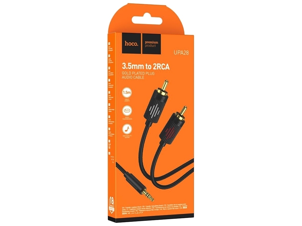 Кабель Aux Hoco UPA28 AUX 3.5 to dual RCA 1.5m Колір Чорний