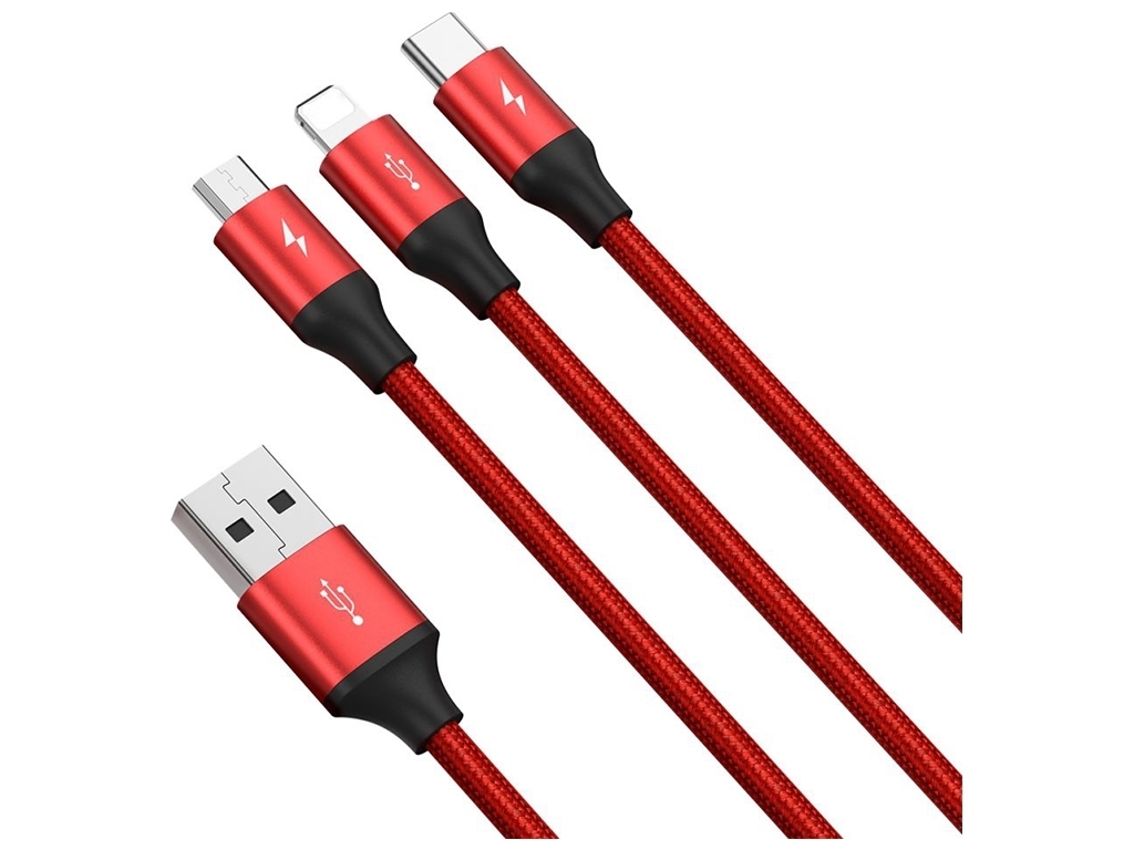Кабель USB Baseus Rapid 3-in-1 USB to Micro / Lightning / Type-C 3.5A 1.2m CAJS0000 Цвет Красный, 09