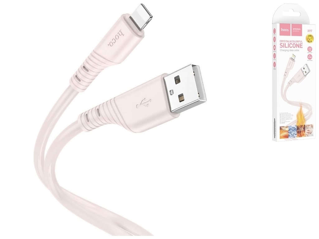 Кабель USB Hoco X97 Crystal color Silicone Lightning, Розовый