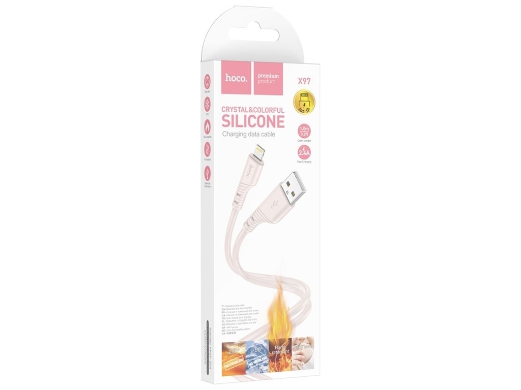 Кабель USB Hoco X97 Crystal color Silicone Lightning, Розовый