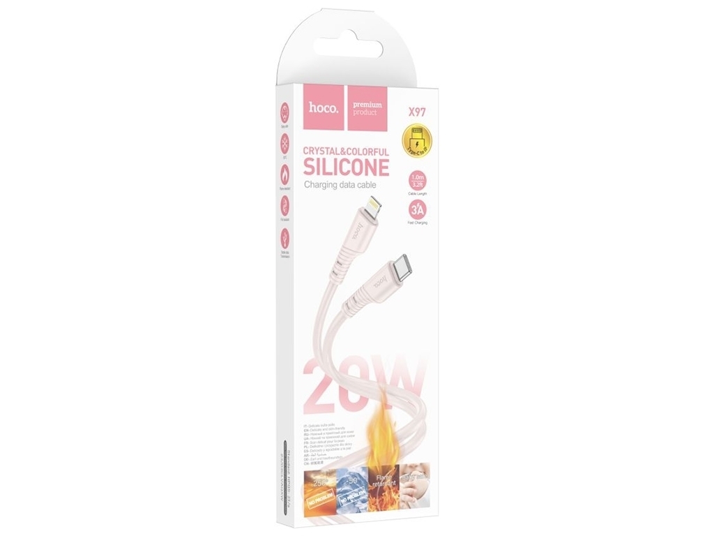 Кабель USB Hoco X97 Crystal color PD20W Silicone Type C to Lightning, Розовый