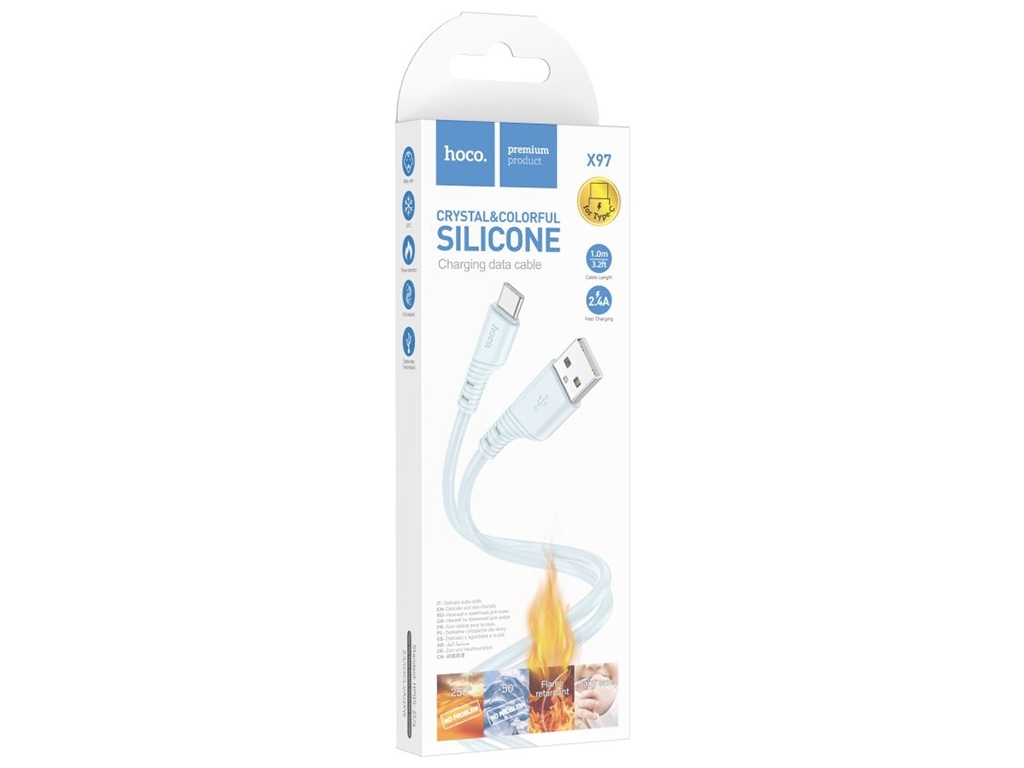Кабель USB Hoco X97 Crystal color Silicone Type C, Голубой