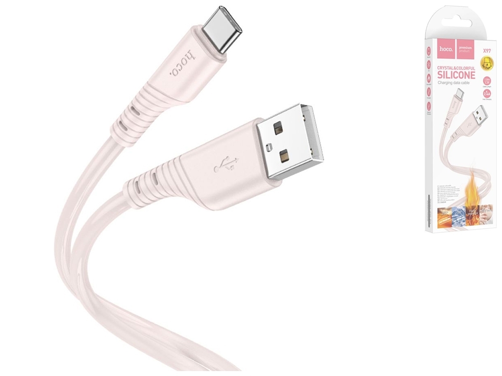 Кабель USB Hoco X97 Crystal color Silicone Type C, Розовый