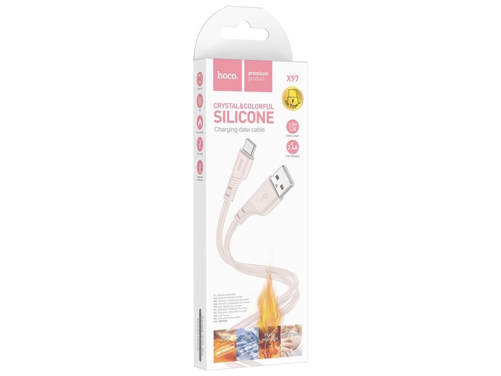 Кабель USB Hoco X97 Crystal color Silicone Type C, Розовый