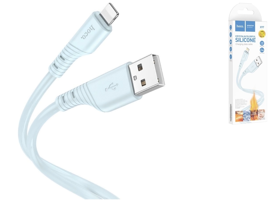 Кабель Hoco X97 Crystal color Silicone Lightning, Блакитний