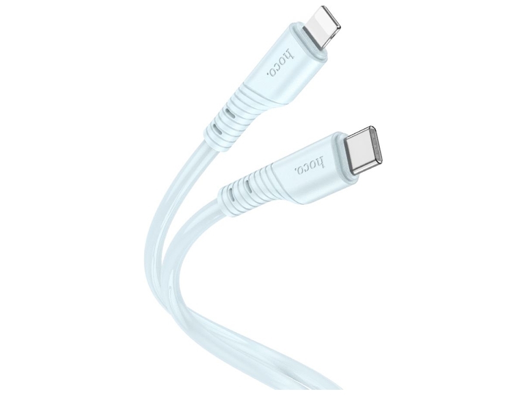 Кабель Hoco X97 Crystal color PD20W Silicone Type C to Lightning, Блакитний
