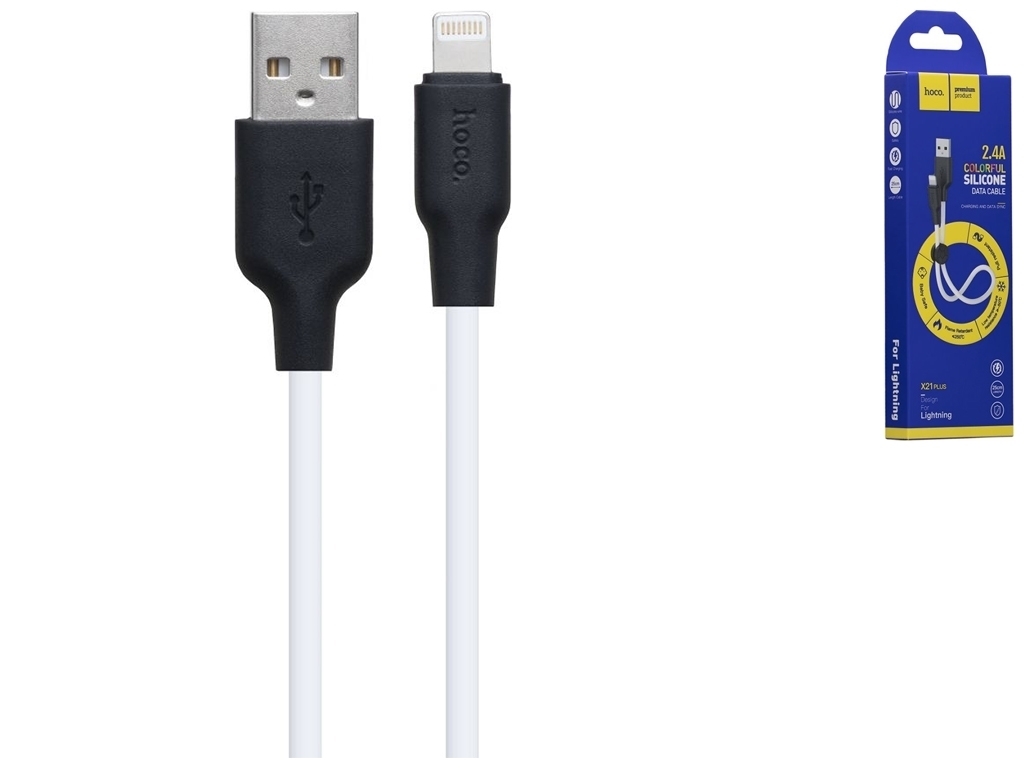 Кабель USB Hoco X21 Plus Silicone Lightning 0.25m, Чорно-Білий