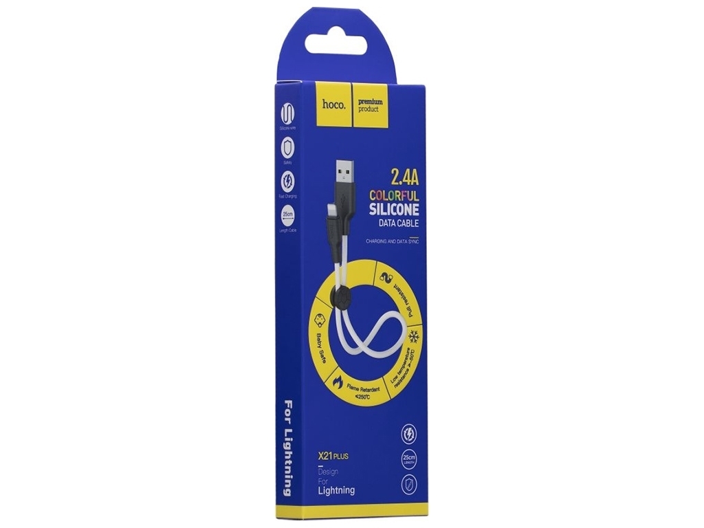 Кабель USB Hoco X21 Plus Silicone Lightning 0.25m, Чорно-Білий