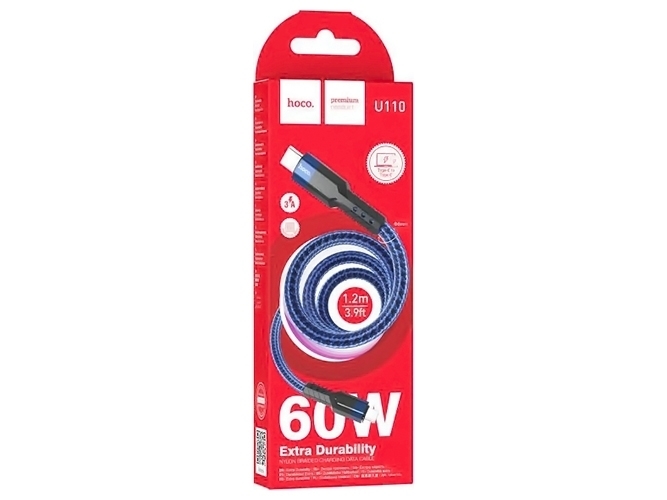 Кабель USB Hoco U110 60W Type-C to Type-C 1.2m, Синій