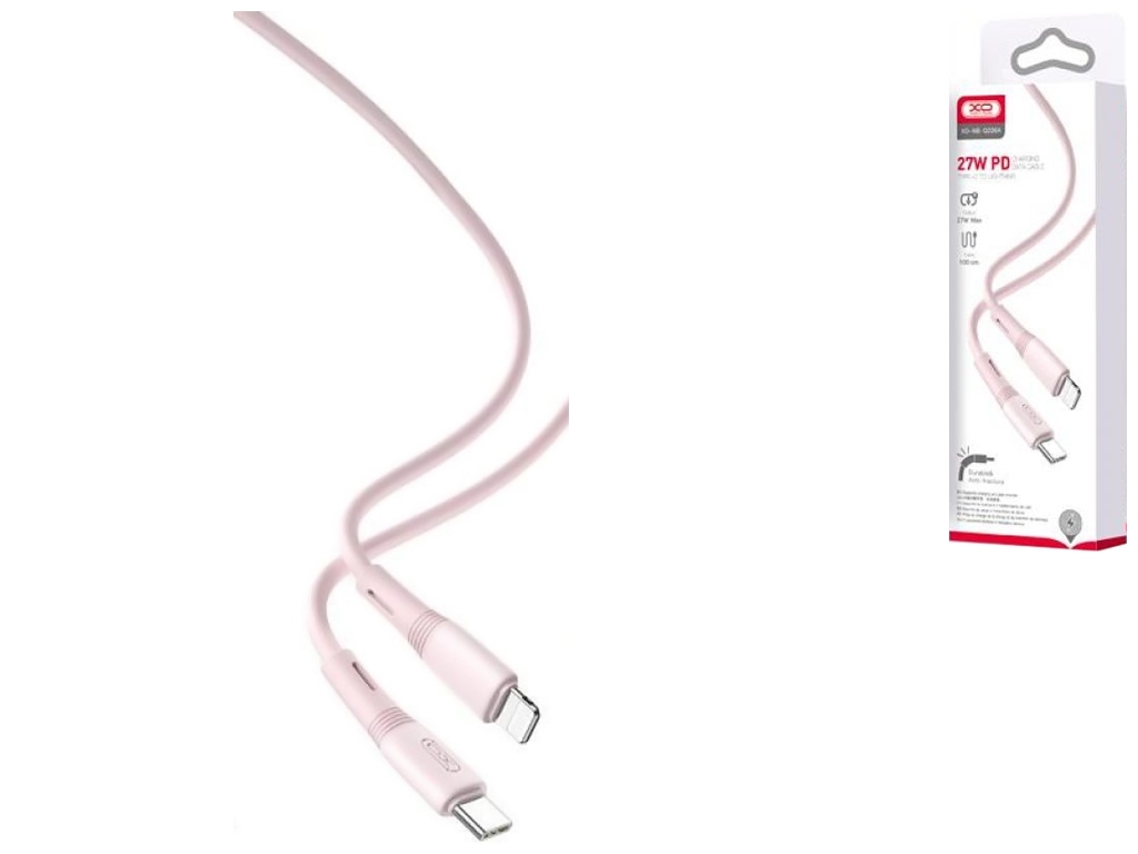 Кабель USB XO NB-Q226A 27W Silicone two-color TYPE-C to Lightning, Розовый