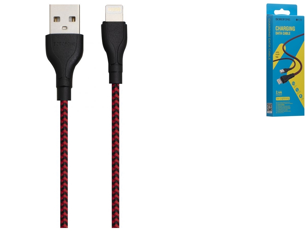 Кабель USB Borofone BX39 Beneficial Lightning, Чорно-Червоний