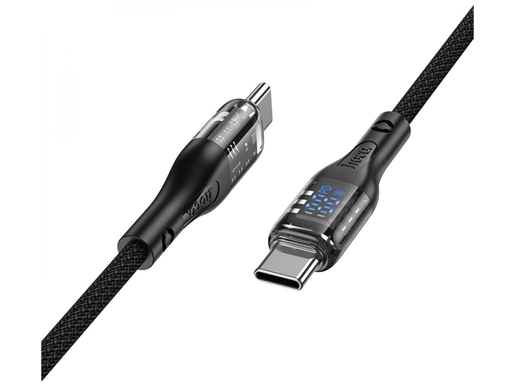 Кабель USB Hoco U115 Transparent 100W With Display Type-C to Type-C 1.2m Колір Чорний