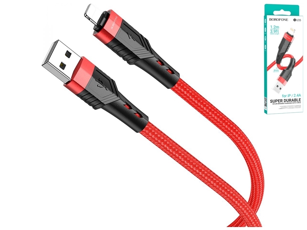 Кабель USB Borofone BU35 Lightning 1,2m, Червоний