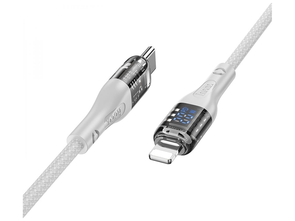 Кабель USB Hoco U115 Transparent PD20W With Display Type-C to Lightning 1.2m, Сiрий