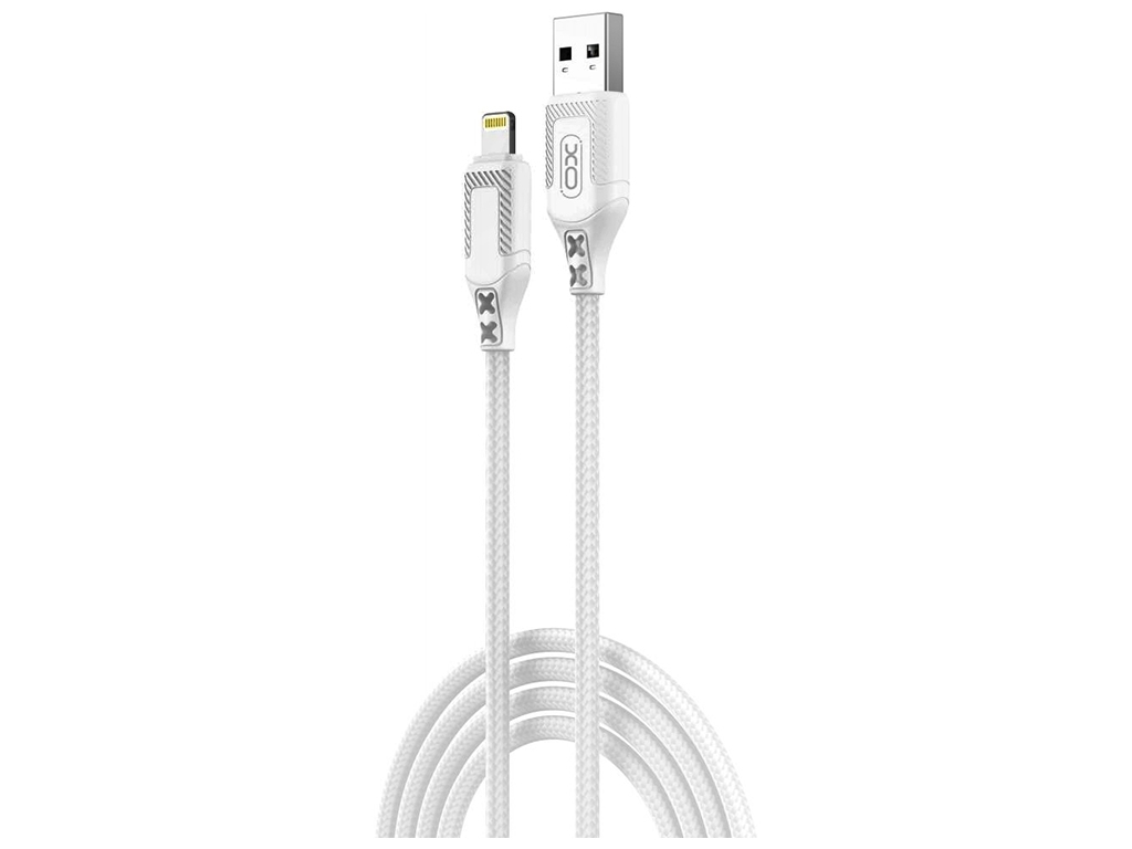 Кабель USB XO NB235 Zebra series Braided 2.4A Lightning, Бiлий