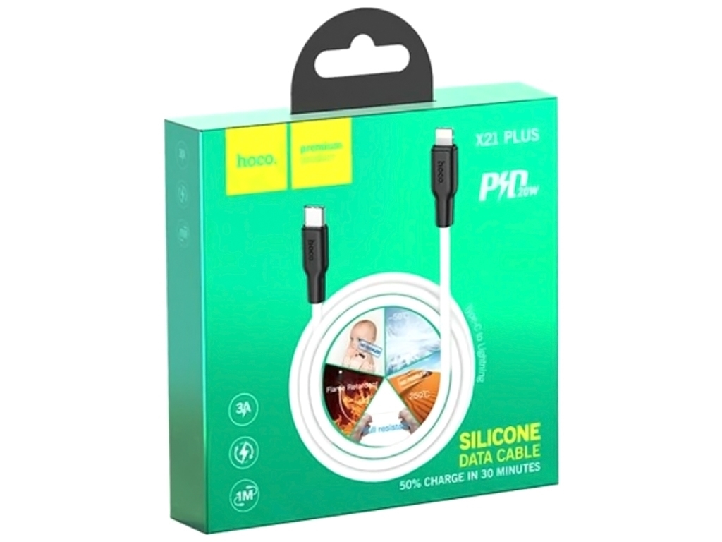 Кабель USB Hoco X21 Plus Silicone PD 20W Type-C to Lightning Цвет Черно-Белый