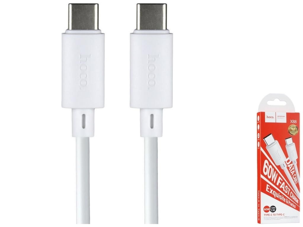 Кабель USB Hoco X88 Gratified 60W Type-C to Type-C, Белый