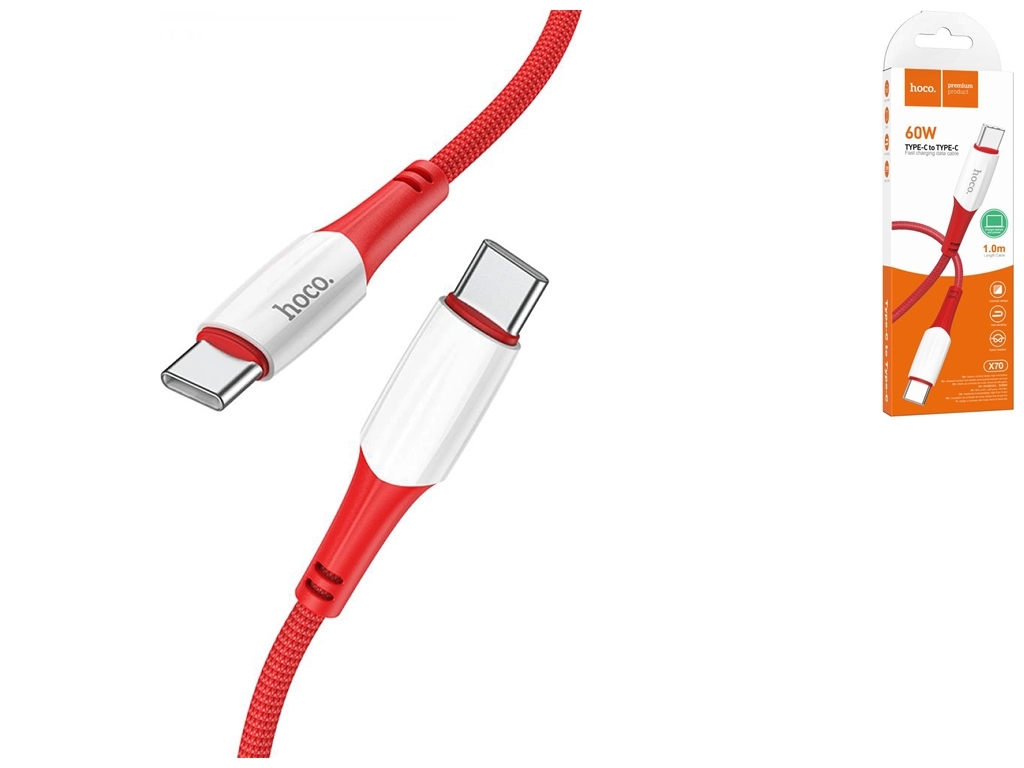 Кабель USB Hoco X70 Ferry 60W Type C to Type C, Красный