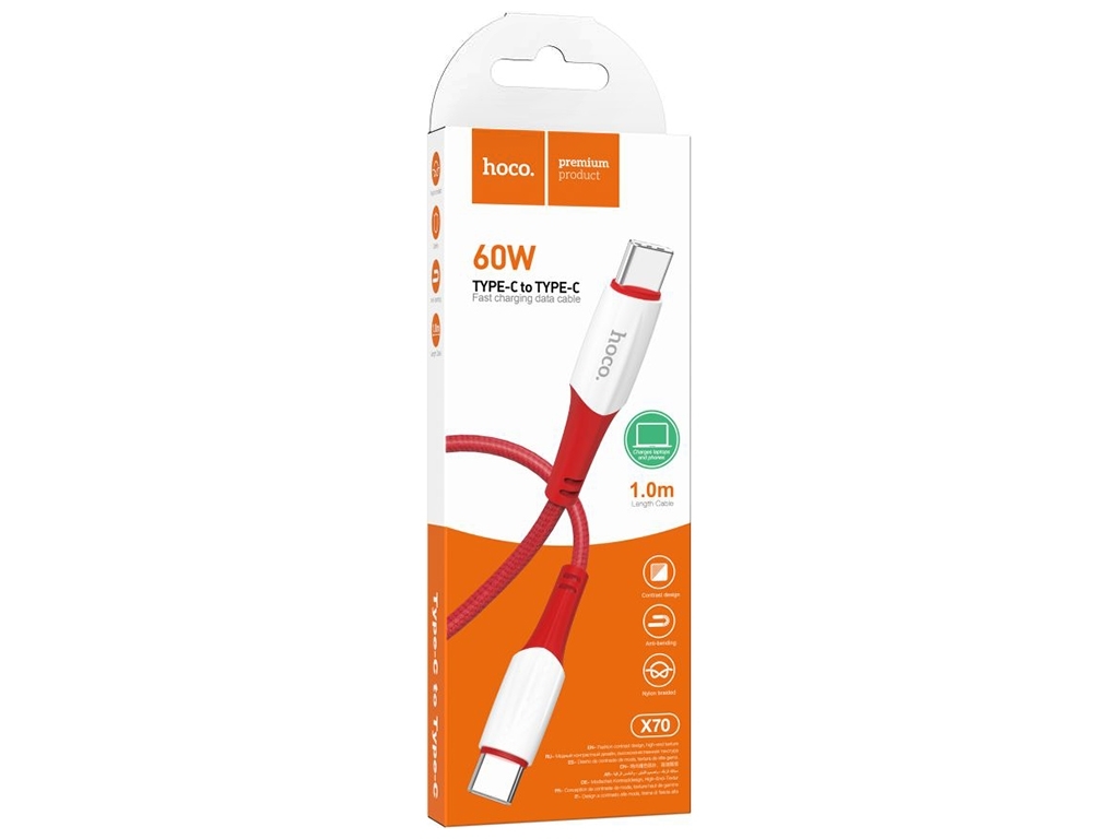 Кабель USB Hoco X70 Ferry 60W Type C to Type C, Красный