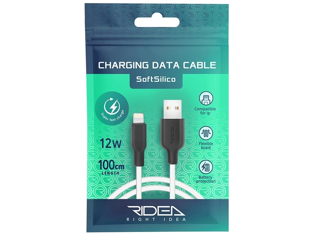 Кабель USB Ridea RC-M134 Soft Silico 12W Lightning, Бело-Чёрный