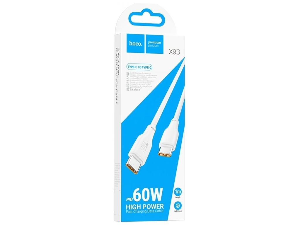 Кабель USB Hoco X93 Force 60W Type-C to Type-C 2M Колір Бiлий