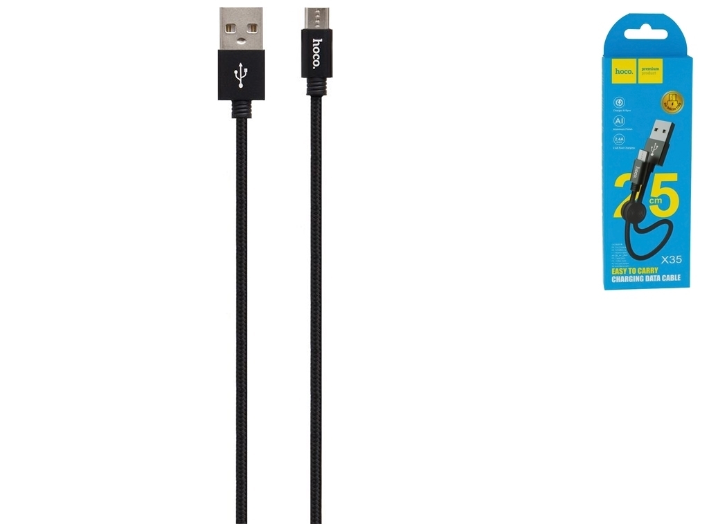 Кабель USB Hoco X35 Premium Charging Micro 0.25m, Чёрный