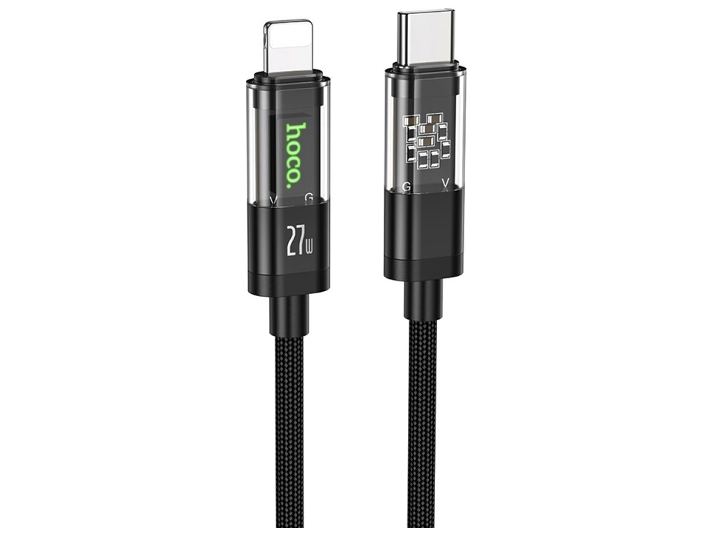 Кабель USB Hoco U116 Transparent PD27W LED Indicator Type-C to Lightning 1.2m, Черный