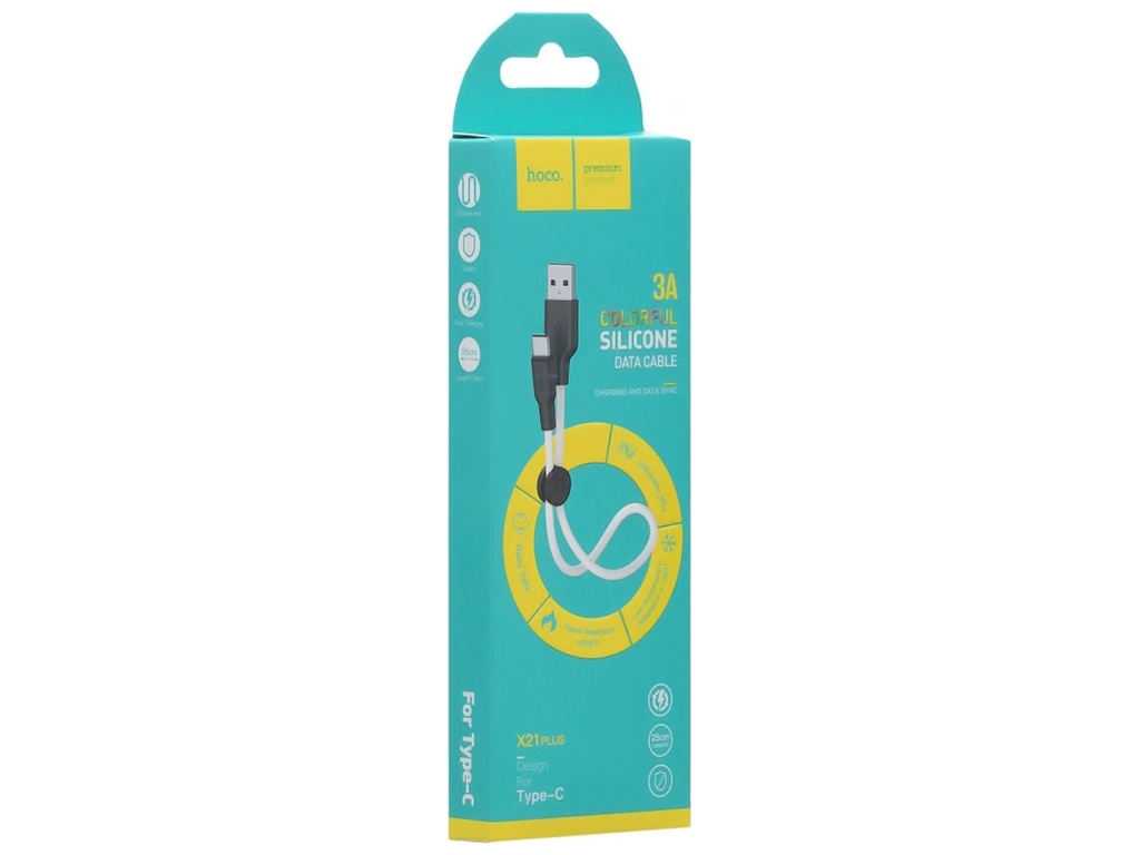 Кабель USB Hoco X21 Plus Silicone Type-C 0.25m, Чорно-Білий