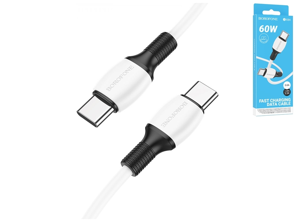 Кабель USB Borofone BX84 60W (20V/3A) Type-C to Type-C, Белый