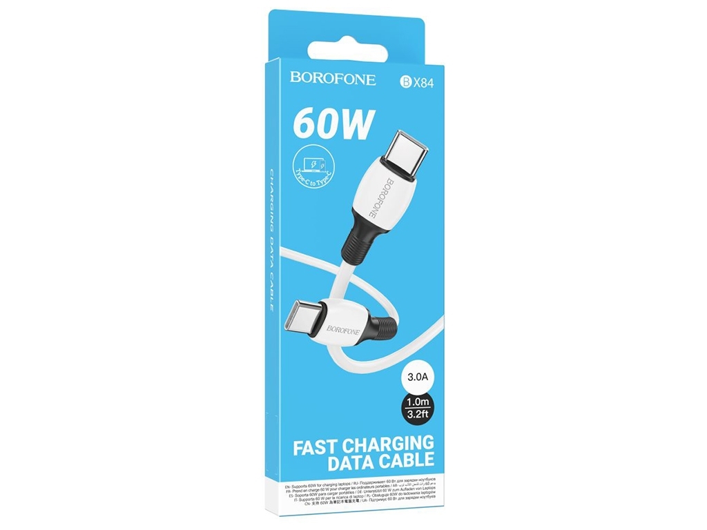 Кабель USB Borofone BX84 60W (20V/3A) Type-C to Type-C, Белый