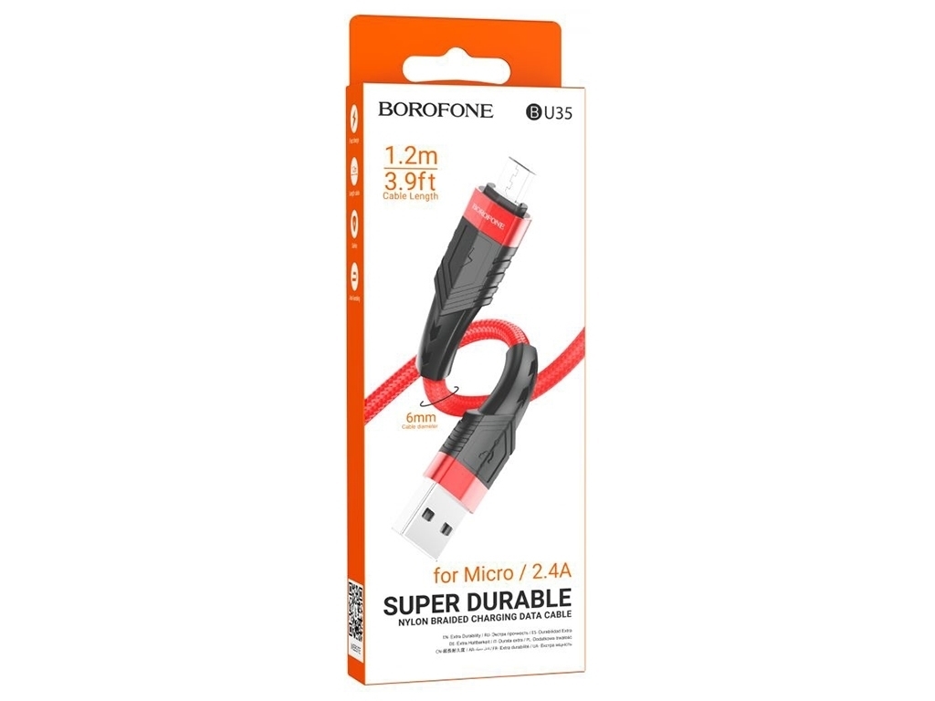 Кабель USB Borofone BU35 Micro 1,2m, Червоний
