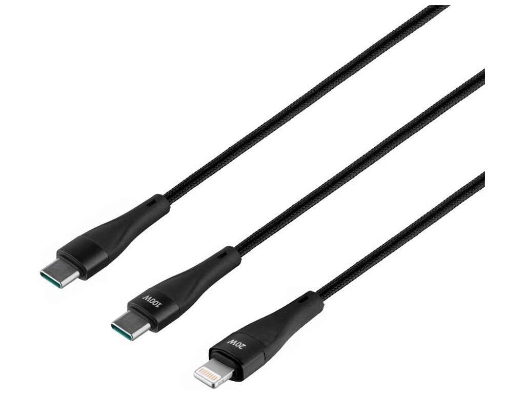 Кабель USB Hoco U102 Super 100W 2 in1 Type-C to Type-C+Lightning Цвет Чёрный