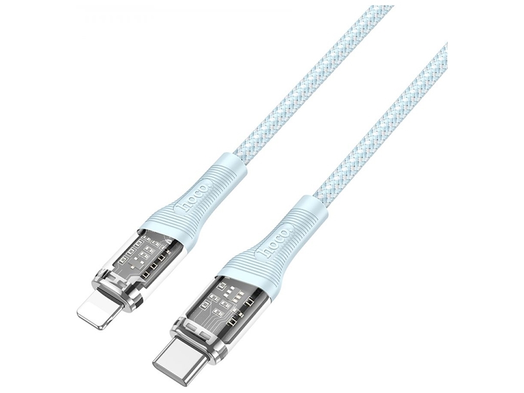 Кабель USB Hoco U111 Transparent Discovery Edition PD20W Type C to Lightning, Голубой
