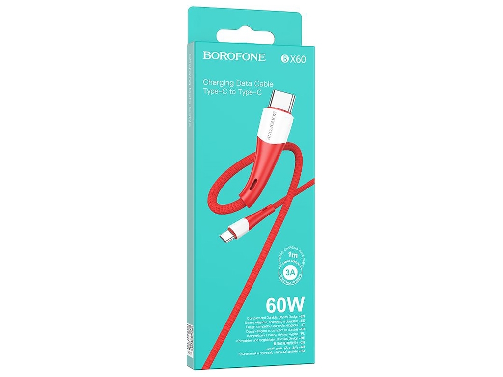 Кабель USB Borofone BX60 Superior 60W Type C to Type C, Червоний