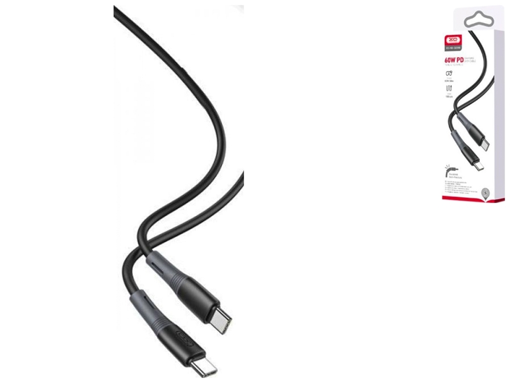 Кабель USB XO NB-Q226B 60W Silicone two-color Type-C to Type-C Цвет Черный