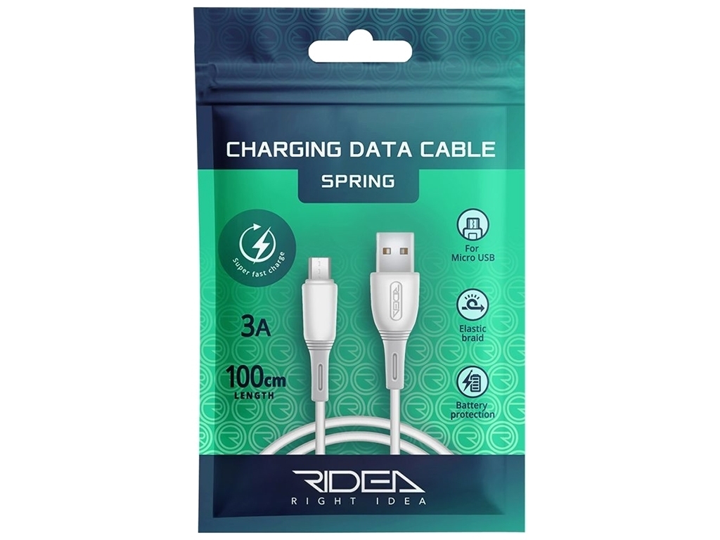 Кабель USB Ridea RC-M113 Spring Micro 3A, Белый