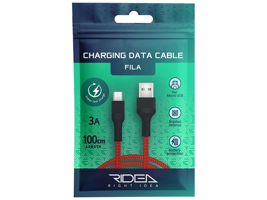 Кабель USB Ridea RC-M112 Fila Micro 3A, Красно-Чёрный