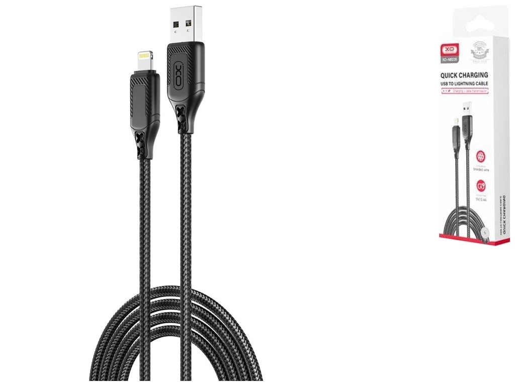 Кабель USB XO NB235 Zebra series Braided 2.4A Lightning, Черный